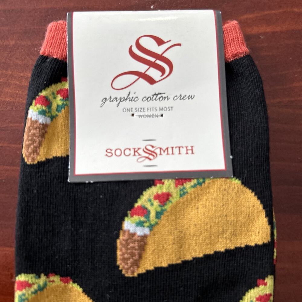 NWT!! SockSmith Women's Black Taco Socks One Size Fits Most Size 9-11